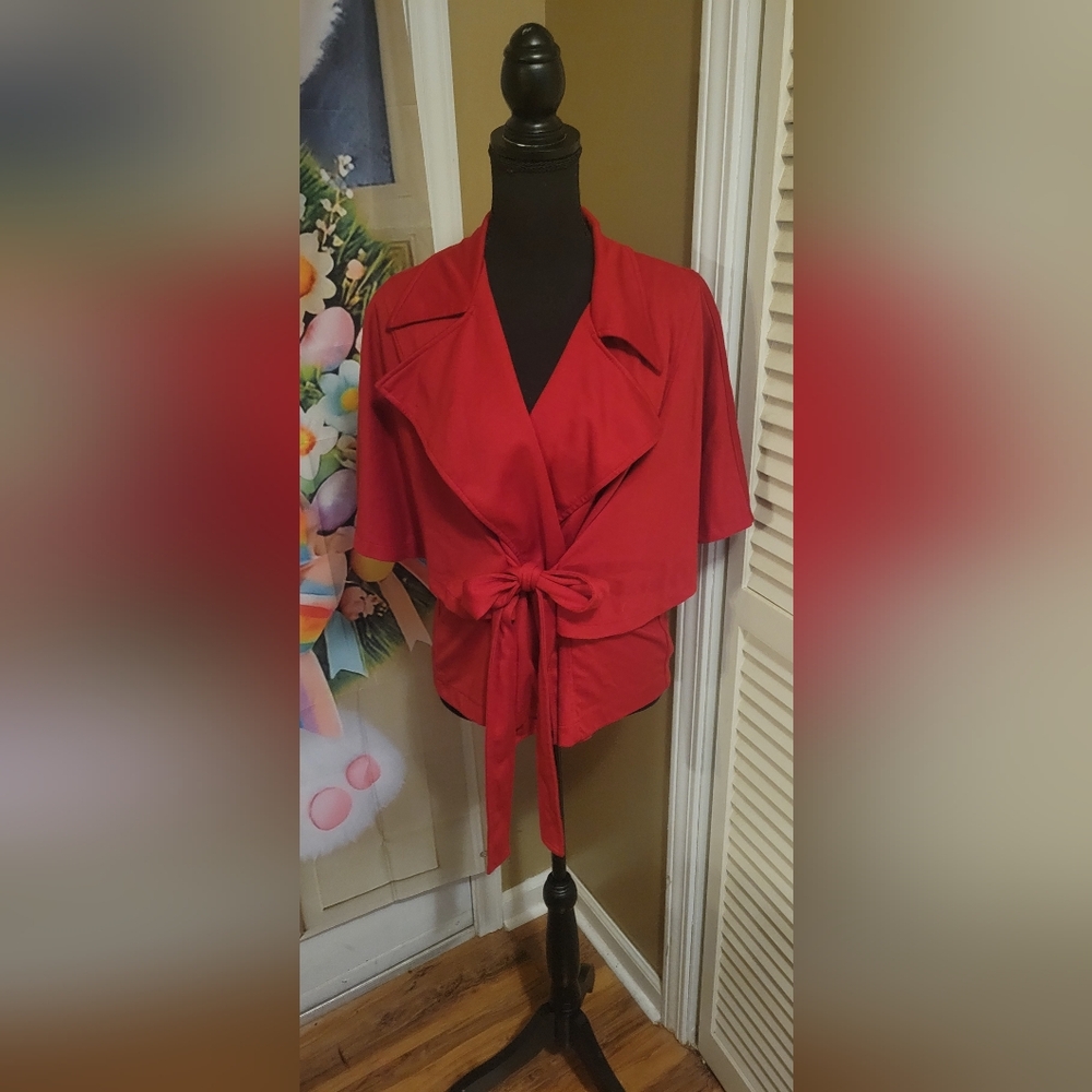Women's FEVER Chic Red Tie-Front Stretch Knit Jacket, Size Petite Medium